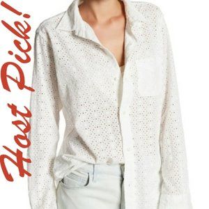 HP🎉Current/Elliott NEW Button Down SHIRT Top Eyelet Cotton Perf Long Sleeve S/M